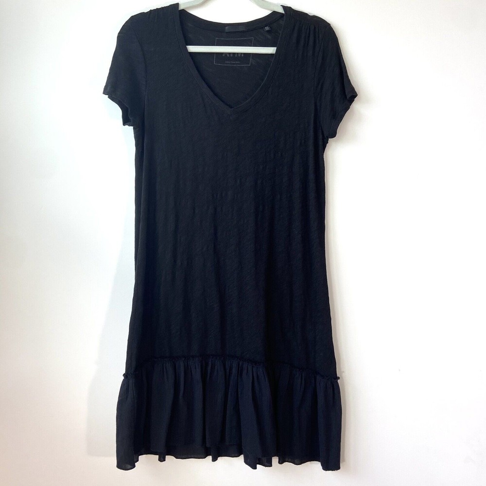 ATM Anthony Thomas Melillo Black Medium T Shirt Dress Short Sleeve V Neck Cotton